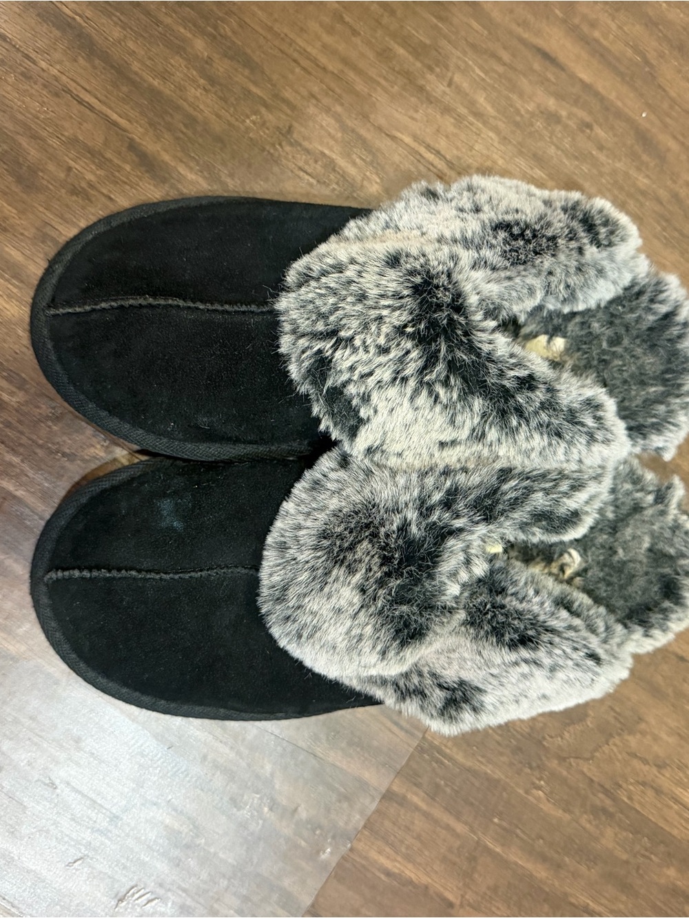 Target Black Slip-On Women’s Slippers with Gray Faux Fur Cuff
